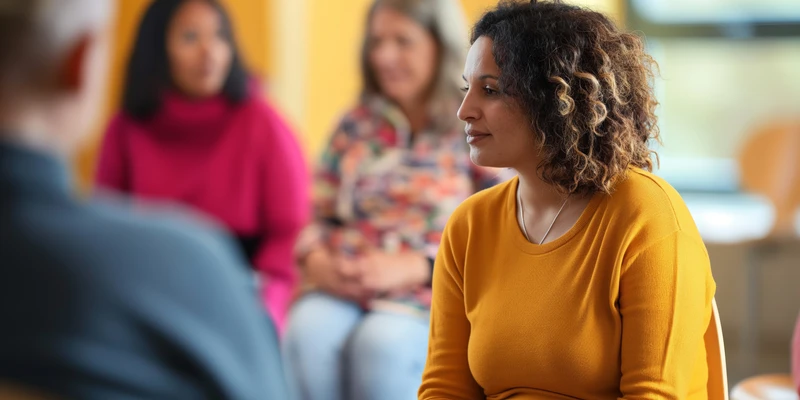 liberty group therapy woman sitting room other people