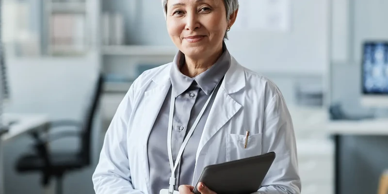 liberty therapy female doctor white coat holding clipboard