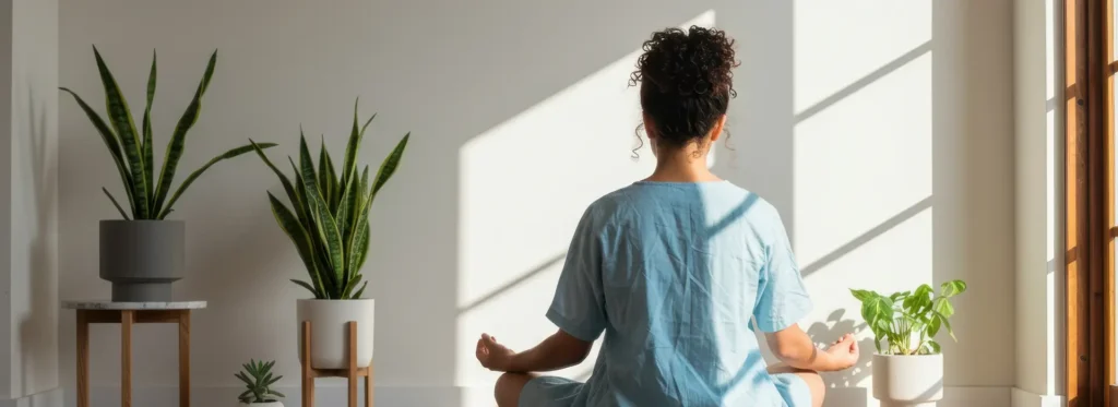 liberty yoga woman meditating position banner