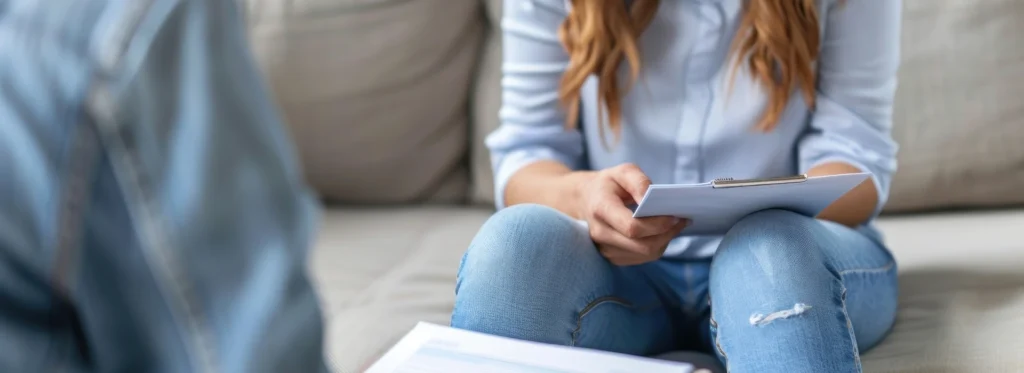 therapy conversation sitting person banner